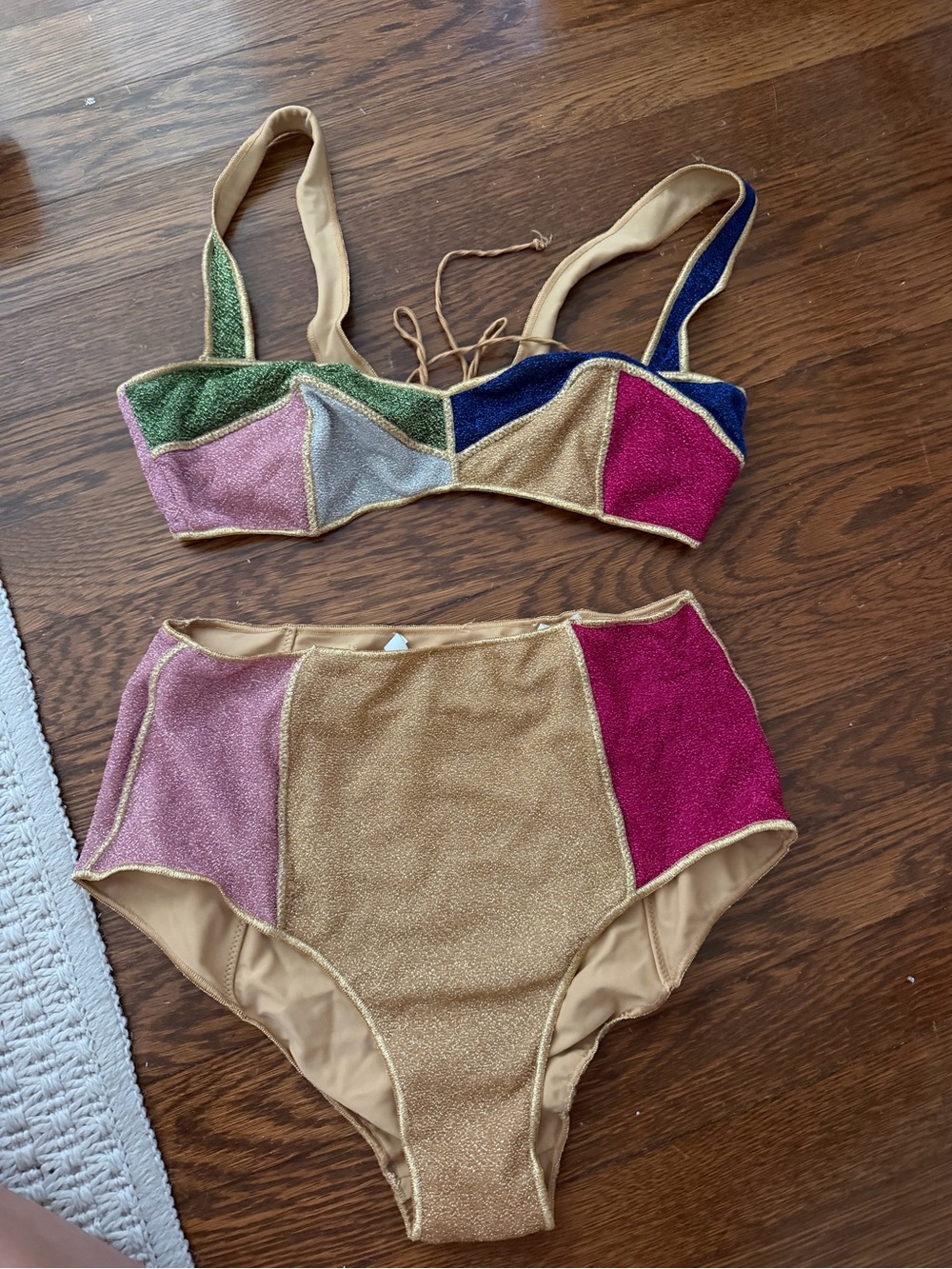 Oseree Multicolor Jewel-Tone High-Waist Bikini — Gold, Pink, Green, Navy